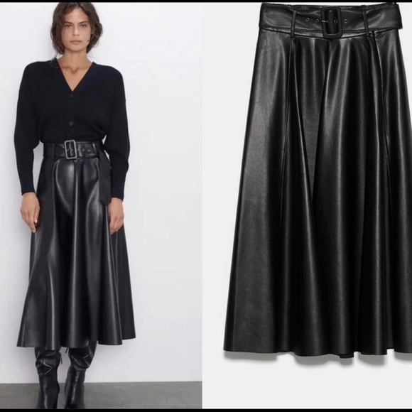 Zara faux leather skirt with belt, NWT size small - Picture 2 of 4